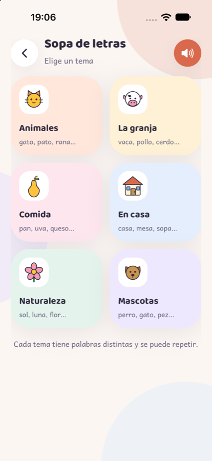 Los temas de la sopa de letras